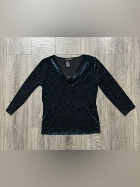 Nine West Black Velvet Paisley V-Neck Top